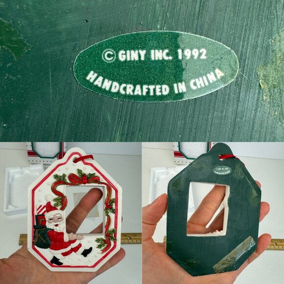 Vtg 92 Giny Inc Mail Pic Frame Ornament Santa Christmas Holiday w Orig Box READ - Picture 9 of 11